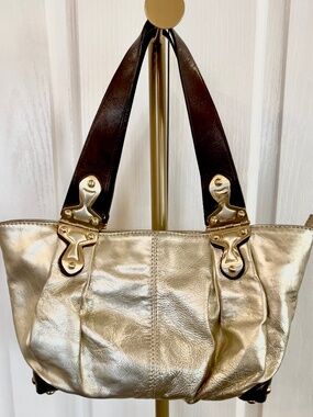 Vintage Michael Kors Gold Metallic Tote, Brushed Gold Hardware 6 Compartments